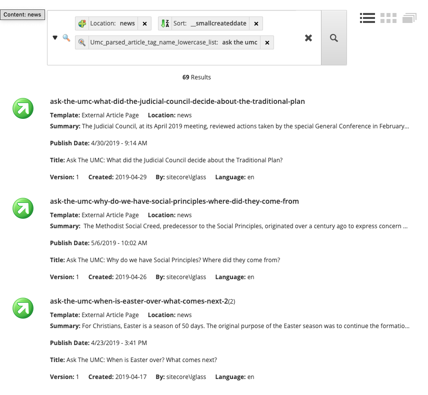 Content Editor Custom tag search results
