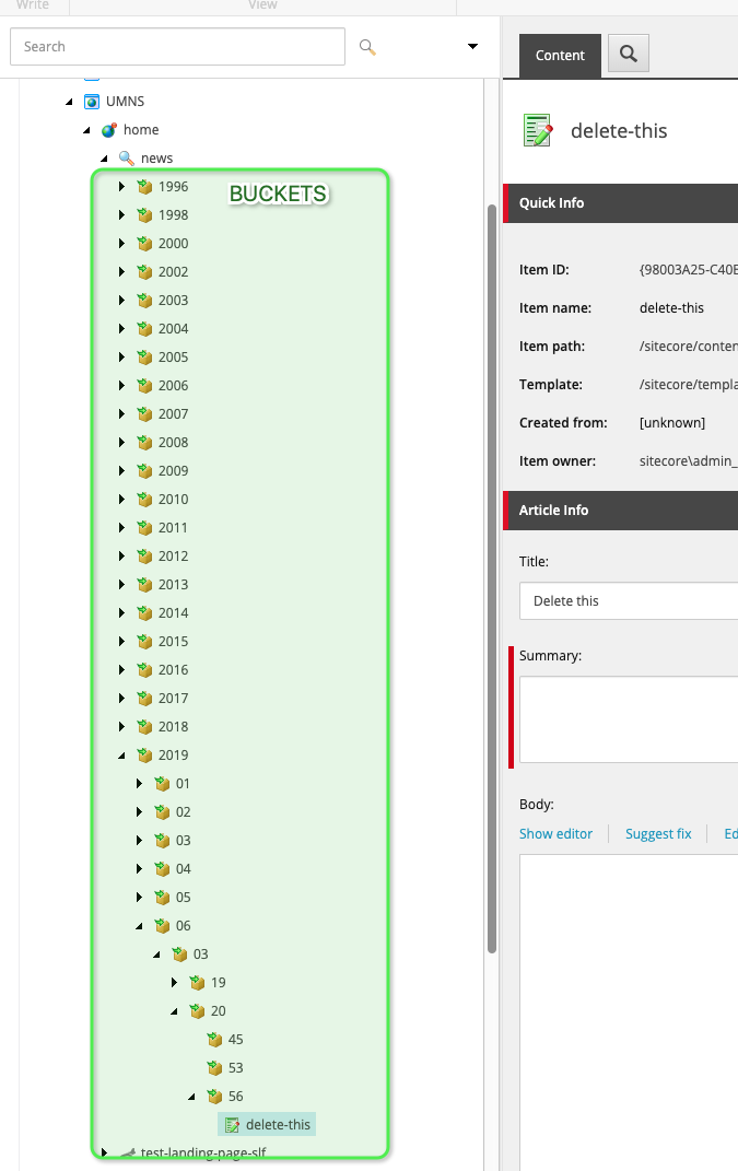Content Tree buckets