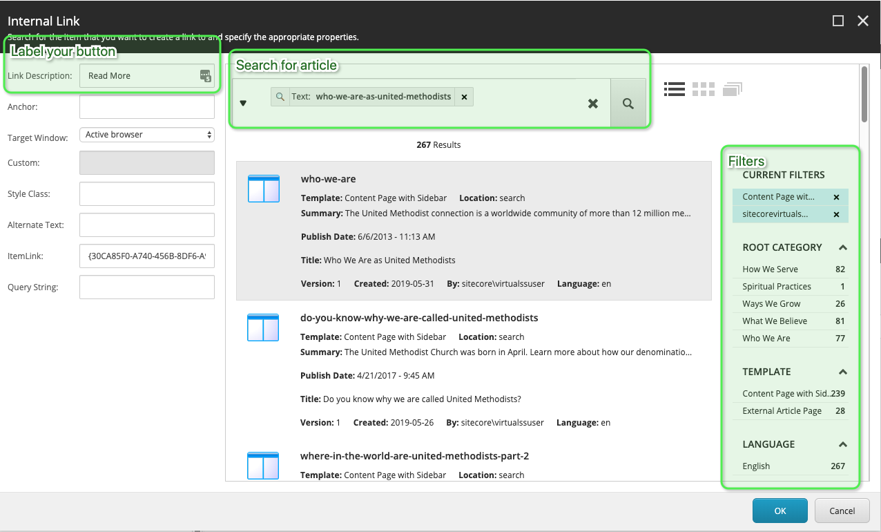 Content Editor: Internal Link